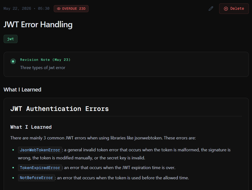 A Real Entry Looks Like This